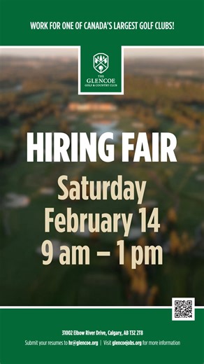 Come visit us at The Glencoe Golf & Country Club on Saturday, February 14 from 9 AM - 1 PM for our Hiring Fair! 🤝 All attendees will have the opportunity to meet with our supervisors and team members from each department, learn about the current and upcoming job opportunities, ask questions, and apply! Visit glencoejobs.org to find out more about the hiring fair, benefits and enjoyment of working at The Glencoe Golf & Country Club! We look forward to meeting you and creating exceptional experie