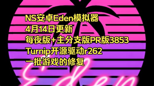 NS安卓Eden模拟器4月14日更新 每夜版 主分支版 PR版3853 Turnip开源驱动r262