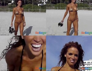 Extreme short bikini cameltoe string on beach