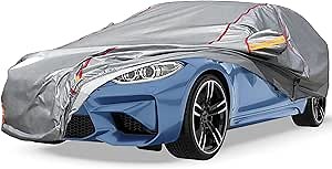 Car Cover Waterproof All Weather, 6 Layers Full Exterior Covers with Zipper Cotton, Mirror Pocket. Outdoor Car Cover UV Snow Rain Wind Dust All Weather Outdoor Protection for Sedan (173-183 inch)