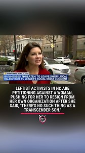 Leftist activists in NC are petitioning against a woman, pushing for her to resign from her own organization after she said, "there's no such thing as a transgender son." Jennifer Martin, whose org supports local businesses, is being targeted by leftist petitioners, claiming that her comments are "not inclusive." They are attacking a woman for speaking the TRUTH. They want to trans your kids. | Libs of Tik Tok