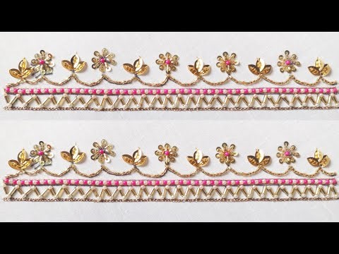 Sirf Needle se Rani Moti Border Banana Sikhiye 😲 | White Moti Golden Sitara Hand Work