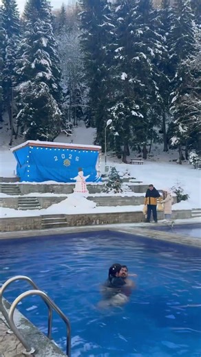 -8°C Ice Swim Challenge ❄️ Would You Try This? #bucketlist #love #georgia #swimmingpool #travel