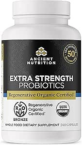 Ancient Nutrition Regenerative Organic Certified Probiotics, Extra Strength Probiotics, for Healthy Digestion and Immune System Function Support, 50 Billion CFUs* Per Serving, 60 Count