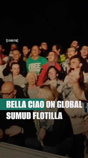 [comra] on Instagram: "[ BREAKING ] Crew aboard the ship "Conscience" of the Global Sumud Flotilla sang the anti-fascist anthem “Bella Ciao” in defiance of Israeli threats. The flotilla, carrying aid to Gaza, says it will break the siege despite imminent interception. Footage was obtained from [comra] contacts on board."