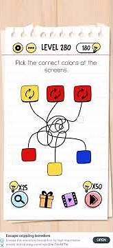 Brain Test Level 280 Pick the Correct colors at the screens Walkthrough Solution