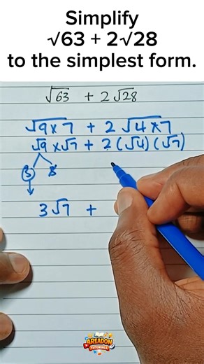Simplify √63+ 2√28 to the simplest form. #maths #bodmas #mathstricks #mathmap #numberbonds
