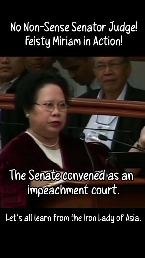 This is the feisty senator everyone misses. No non-sense, the Defender of the Constitution. #Miriam #MiriamDefensorSantiago #nononsense #IronLadyOfAsia #DragonLady #MiriamLegacy #defender of the #Constitution #senatorjudge #SenatePH #SenateofthePhilippines #Senate #Incorruptible #feistysenator #BestPresidentWeNeverHad #tiktok #viral Link of the full video is here: https://fb.watch/mxGi68Gnbx/?mibextid=aE13LE