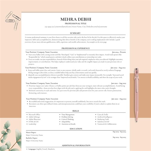 Professional ATS CV Template 2026, Single-column Cv Cover Letter Modern ATS Friendly Curriculum Vitae, Simple Resume, Basic Resume - Etsy