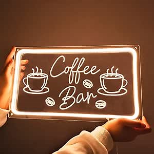 Planzo Coffee Bar Neon Sign Light for Restaurant Coffee Shop Cafe Bar Beer Pub Store Ad Window Display LED Coffee cup Kitchen Bedroom Man Cave Home Birthday Party Wall Sign Decor 5V USB