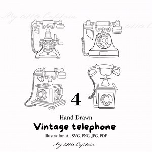 Hand Drawn Vintage Telephone Clipart Set, Retro Phone Line Art Svg Png Pdf, Antique Communication Illustration - Etsy