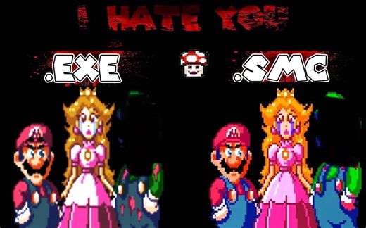 |马里奥|马里奥世界同人恐怖游戏 I HATE YOU .exe版和.smc版对比！