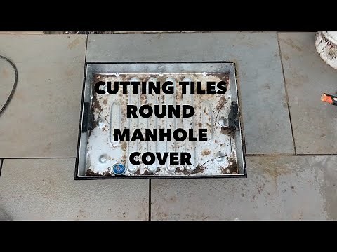 Cutting slabs over a recessed manhole cover guide for diy #cutting #stonepatio
