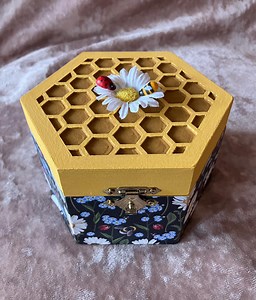 Yellow Honeycomb Style Storage Box Decorated With Daisy, Bee and Ladybird. Matching Papered Exterior. Mothers Day Gift. Hexagon Shape. - Etsy UK