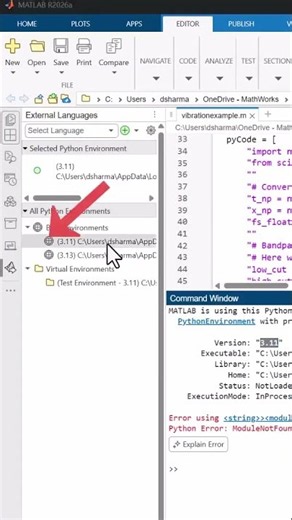 Install, update, or remove Python packages directly from MATLAB using the External Languages panel.