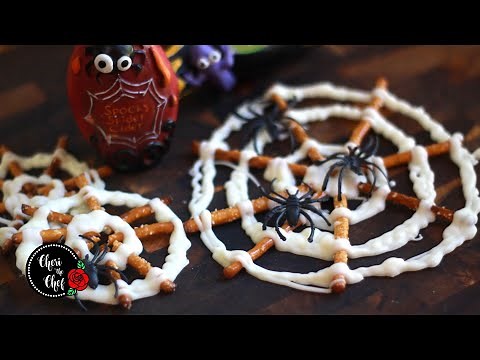 Halloween Easy Recipes | Chocolate Coated Pretzel Spiderwebs!