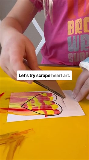 Kristina Buskirk | Toddler Approved on Instagram: "SCRAPE HEART ART!❤️ Add this to your Valentine’s Day art line up! It’s so simple. SAVE THIS POST! Follow for more easy ideas. WHAT YOU NEED: - thick paper (I like to use blank notecards) - washable paint - q-tips - piece of cardboard - sharpie INSTRUCTIONS: - Draw a heart on paper - Have your kids decorate the heart with paint - Scrape off the paint with cardboard to reveal your masterpiece - Repeat with a new paper! Explore different colors and