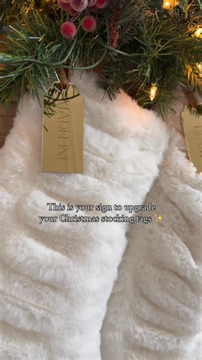 ✨ This is your sign to upgrade your Christmas stocking tags! These shiny, chic tags were gifted to me by a sweet Etsy shop owner, Megan from @sweezeynorth and I’m obsessed 😍 The little details really make the mantel feel polished, cozy, and totally festive 🎄 Whether you love timeless holiday décor, small shop finds, or luxe touches for your home, these tags are a game changer. Perfect for elevating every stocking on your mantle this season! 👉🏼 Comment SHOP and I’ll send you the link a code t