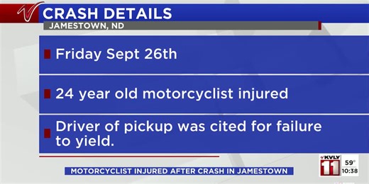 Motorcyclist injured after crash in Jamestown