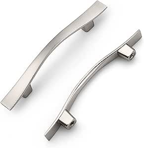 KNOBWELL 6 Pack 3" Brushed Nickel Cabinet Pulls, Vintage Dresser Drawer Handles for Cabinet and Cupboard, Wave Style Handles 4-3/4" Length