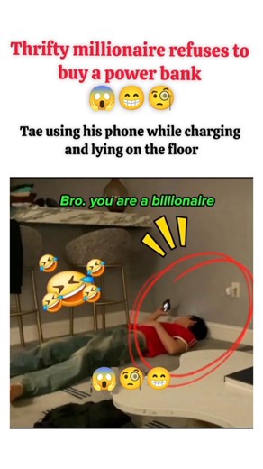 😱🧐😁 thrifty millionaire refuses to buy a power rae using his phone while charging and lying#bts tae
