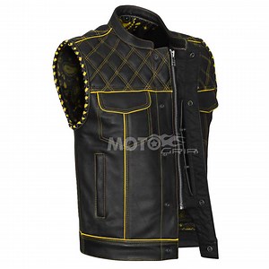 MOTOGRIP Black Leather Men's Motorcycle Vest Concealed Carry Pockets Yellow Paisley Lining Waistcoat - Etsy