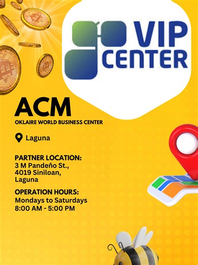 🚀 Ready to trade crypto—fast, local, and worry-free? 🚀 ACM - OKLAIRE WORLD BUSINESS CENTER is your new go-to spot for buying and selling crypto in Siniloan. Pop in for a quick swap, get expert help for more advanced trades, and enjoy secure, modern facilities that make every transaction effortless. 🌐✨ Join the wave of Laguna crypto enthusiasts who trust Moneybees for safe, hassle-free exchanges! 🐝💛 📍 Location: 3 M Pandeño St., 4019 Siniloan, Laguna 🕒 Operation Hours: Mondays to Saturdays 