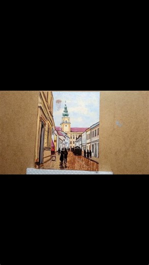 Painting a Snowy European Street with Acrylics #acrylicpainting #artprocess #cityscapepainting
