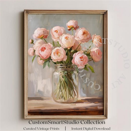 Romantic Pale Pink Peony Bouquet Vintage Botanical Wall Art, Antique Floral Print, Cottagecore Decor, Digital Download Artwork 1015 - Etsy