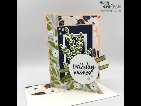 Stampin Up//Simply Said//Friendly Foliage//Lovely Blossoms DSP//Expanding Angled Fun Fold// Birthday