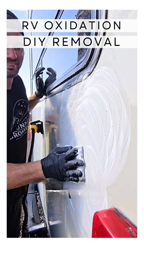 ⛔️ Get Rid of RV Oxidation ⛔️ We were tired of our trailer looking way older than it was with a dull chalky finish. ✅️ We didn’t understand why it was happening at first but learned that UV damage and oxidation were the reason it looked so bad. ✅️ It took some elbow grease to remove the old, damaged gel coat and the underlying oxidation with Poli Ox, but once that was done, applying the Poli Glow was simple. ✅️ It gave us back our shiny finish and protects the fiberglass, and the maintenance is 