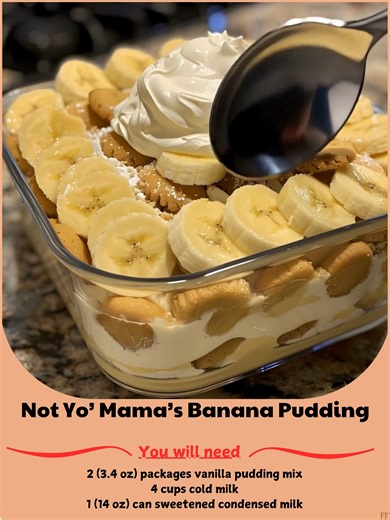 3.8K views · 17 reactions | Not ️ Yo’ Mama’s Banana Pudding Ingredients: - 2 (3.4 oz) packages vanilla pudding mix - 4 cups cold milk - 1 (14 oz) can sweetened condensed milk - 1 (8 oz) container whipped cream - 8 oz cream cheese ..... Full Recipe in Coʍmеոτ   | Family Meal Recipes | Facebook