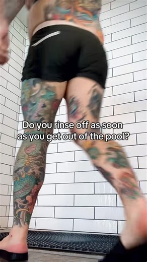 Gerald Bottoms on Instagram: "Swimming is great exercise but swimming pools can be hell on your hair, skin, and clothes #knowledge #dadbod #tattoo"