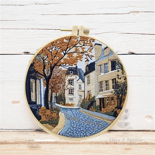 Beginner Embroidery Kit, Scenery Hoop Art DIY Craft, Building Needlepoint - Etsy