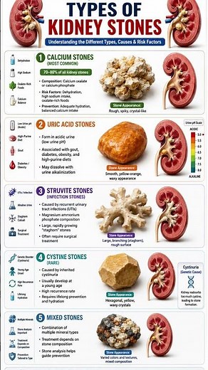 5 Types of Kidney Stones Explained 🪨Hashtags:#KidneyStones #KidneyHealth #RenalCalculi #Urology