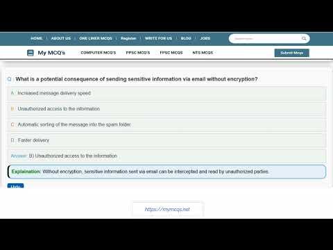 Email MCQs | Important Email Basics & Internet MCQs for Test Preparation | Part 7 mymcqs.net