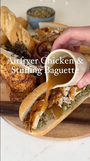 Air Fryer Chicken & Stuffing Baguettes 🍗🥖 #airfryer #chicken #stuffing #baguette #viral #sunday