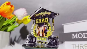 Customized Graduation Plaque with Photo Custom Picture 2025 Congrats Grad Crystal Desktop Farewell Keepsake Gift(A-Blue)