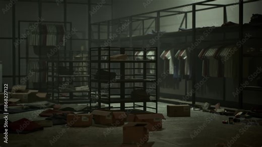 Shelves are overturned and items scattered as thieves wreak havoc in the store. The aftermath reveals the chaos left behind in the early hours of the morning.