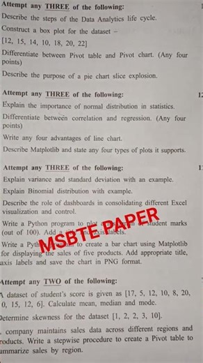 MSBTE Question paper #Data Analytics #diploma engineering #IT Engineering #DAN question paper