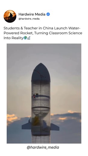 Hardwire Media on Instagram: "A science teacher and his students in China have successfully built and launched a water-powered rocket using everyday materials like plastic bottles and pressurized air. The project demonstrates real-world physics concepts such as Newton’s Third Law, air pressure, and propulsion, turning textbook theory into a thrilling hands-on experiment. While not a fuel-based engine, the rocket showcases how simple scientific principles can inspire innovation and curiosity amon