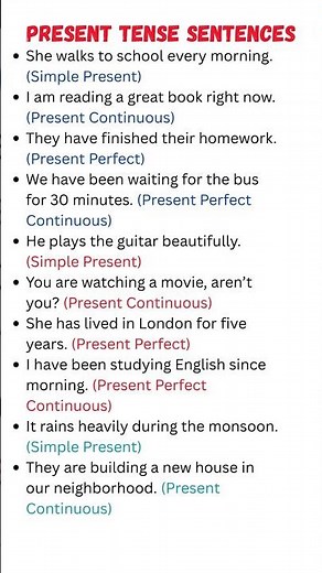 10 Mixed Present Tense Sentences for Everyday English | Simple, Continuous & Perfect Examples