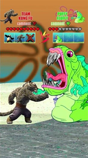 Puffy Fluffy (SpongeBob) VS Team Kung Fu (Kung Fu Panda) #meme #battle