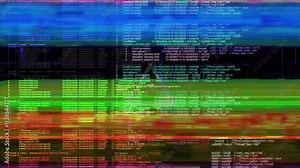 Hacking code data flow stream Hacker Programming , , cyber encryption screen glitching. Cyber Ddos attack security code AI artificial intelligence, Virus code Glitch Effect Error, Virus, Hacked System