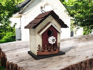 Handmade Rustic Wooden Birdhouse: Weathered Farmhouse Garden Decor - Etsy