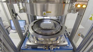 close up of a hot embossing polymer wafer machine in lab. Testing to emboss. Embossing device in al laboratory.