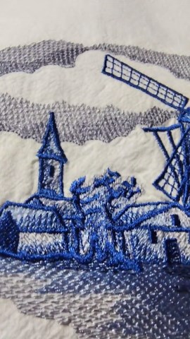 Embroidered Delft Blue Dutch Windmill Scenery White Cotton Kitchen Towel - Etsy