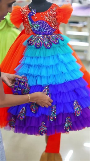 DIY Peacock Princess Gown Making | Hand-Beaded Tulle Ruffle Dress for Girls 🦚✨ #liandli #fashion