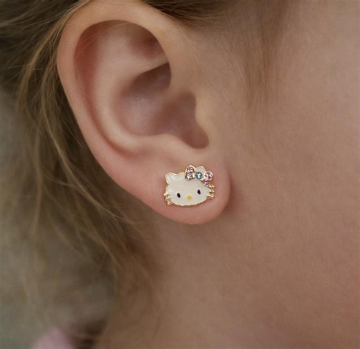 14K Gold Hello Kitty Stud Earrings for Kids - Etsy