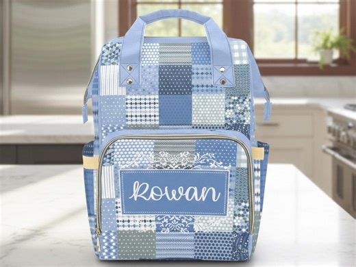 Boy Diaper Bag Backpack Personalized Custom Blue Patchwork Waterproof Diaper Bag Personalized Custom Baby Name Mommy Bag Baby Shower Gift - Etsy